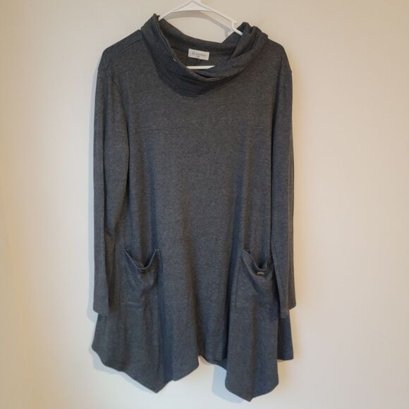 Bulotus Womens Cowl Neck Sweatshirt Size 2XL Gray Activewear Tunic Assymetric - Picture 1 of 6